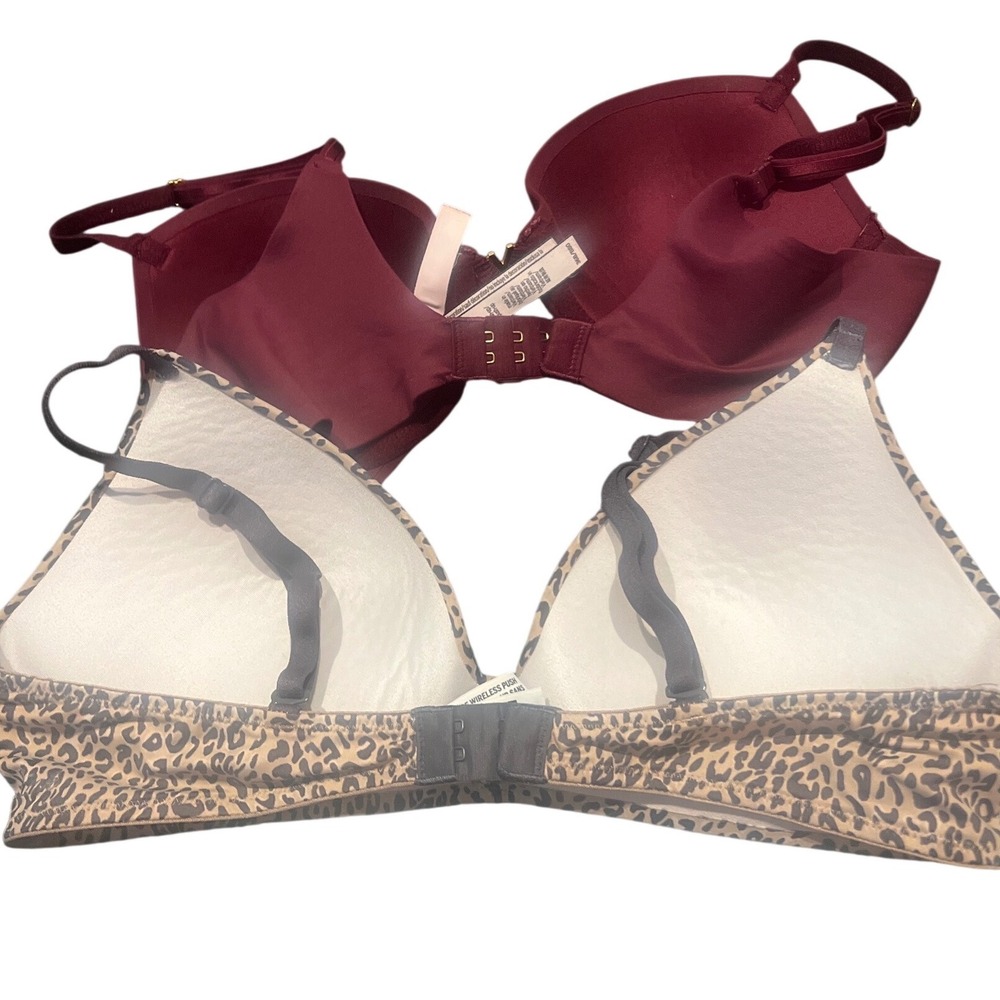 Victoria's Secret & PINK Bra Bundle 36B Burgundy Underwire & Leopard Wireless‎ - Picture 5 of 5